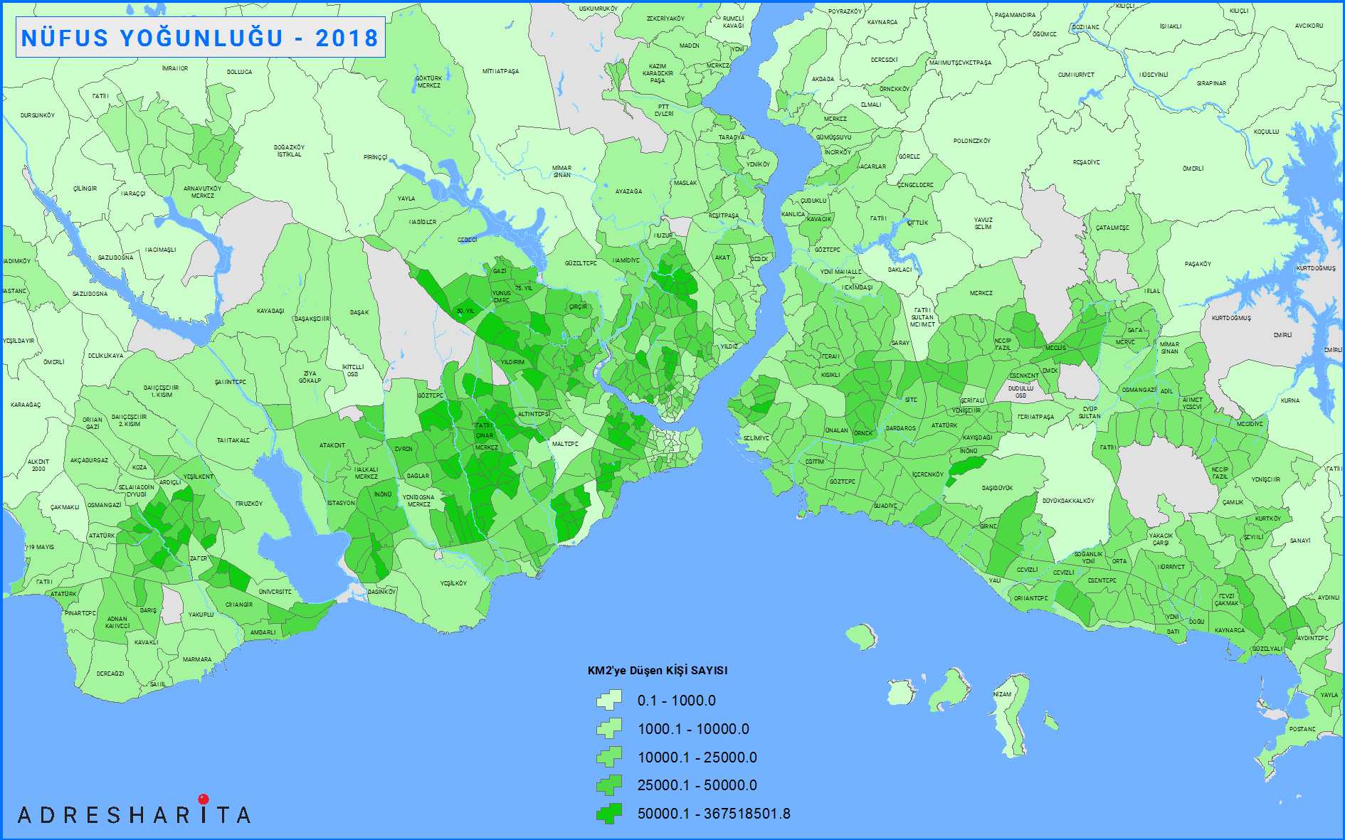 Mahalle bazlı nüfus yoğunluğu haritası